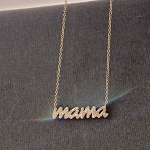 Solid gold real diamond pendant necklace mama